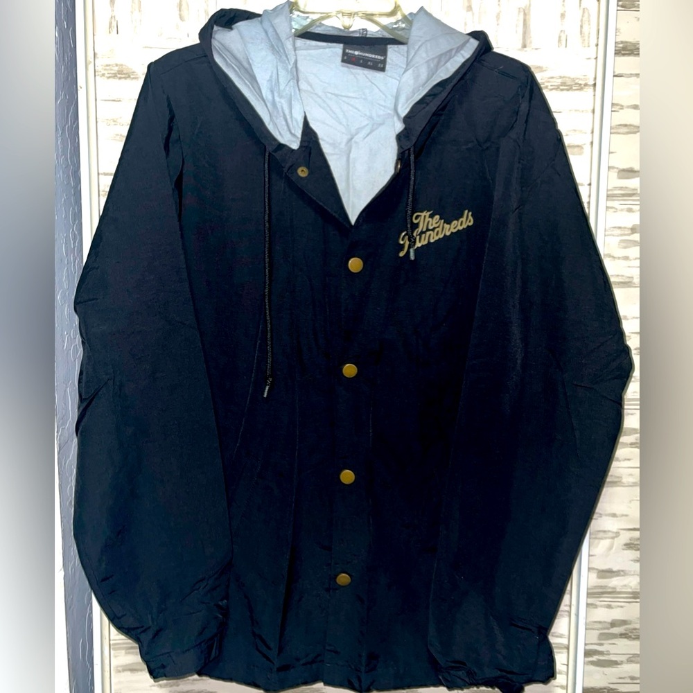 THE HUNDREDS WINDBREAKER  PORT JACKET W/ Hoodie BLACK  Size Medium